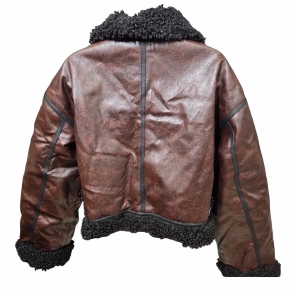 NWT WEWOREWHAT Cropped Sherpa Moto Jacket in Dark Patina & Black Sherpa XS 6451 - Picture 5 of 10